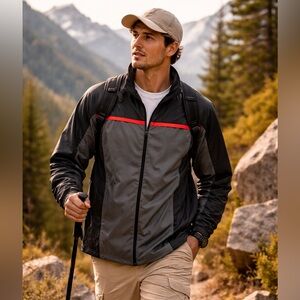 Adidas Climaproof Windbreaker Jacket Gray Black Size L Golf Rain Shell Outdoor